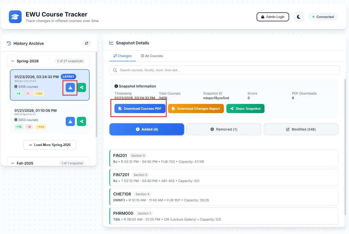 Download PDF buttons interface